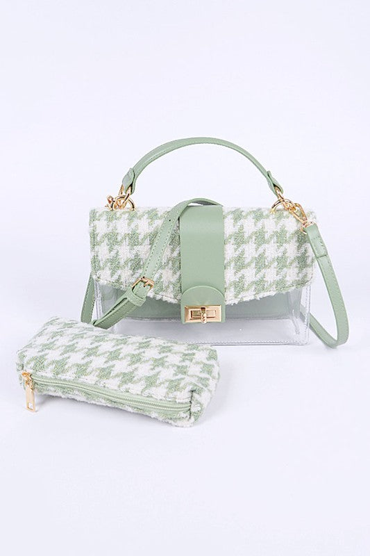 2 In 1 Houndstooth Print Clear Bag Set