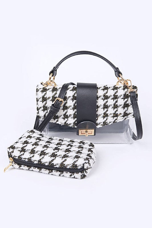 2 In 1 Houndstooth Print Clear Bag Set