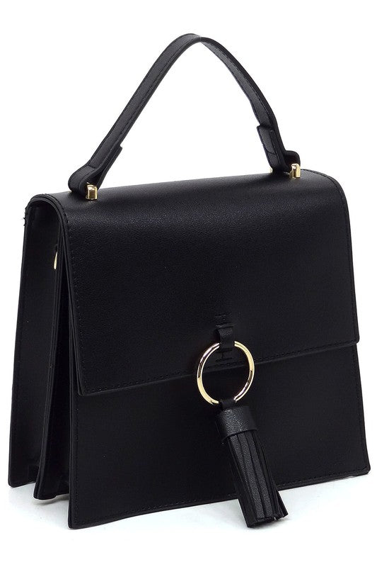 Animal Print Ring Tassel Flap Crossbody Satchel