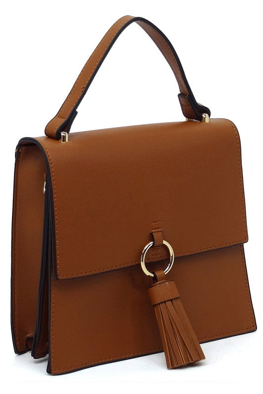 Animal Print Ring Tassel Flap Crossbody Satchel