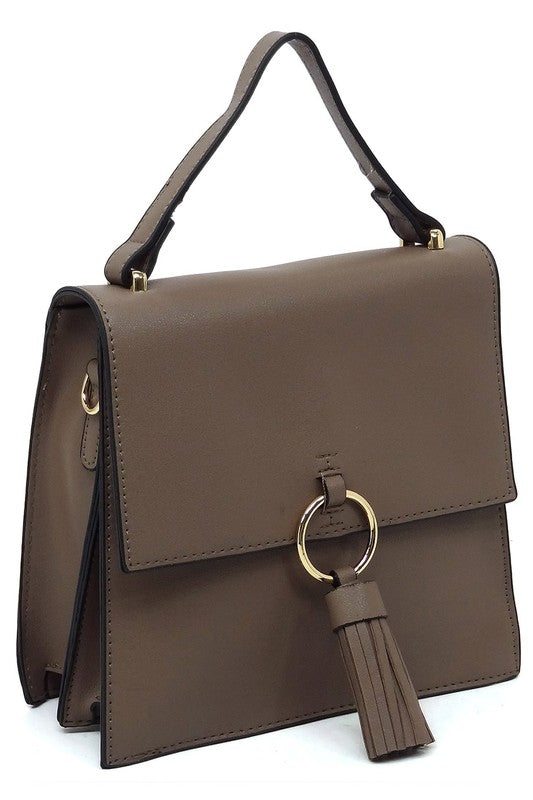 Animal Print Ring Tassel Flap Crossbody Satchel