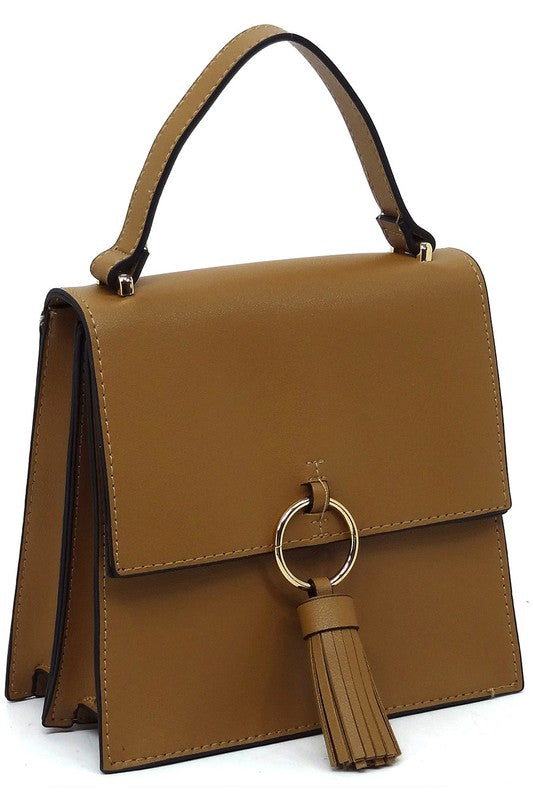 Animal Print Ring Tassel Flap Crossbody Satchel
