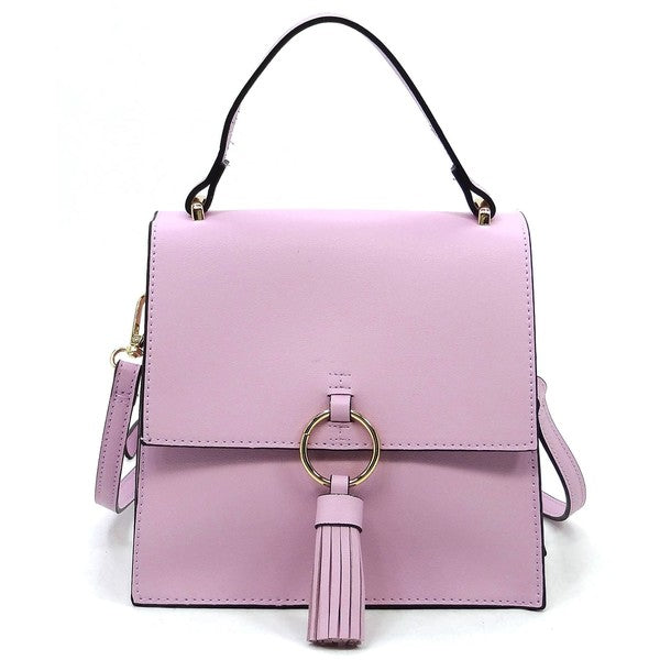 Animal Print Ring Tassel Flap Crossbody Satchel