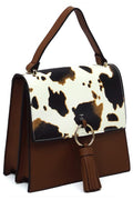 Animal Print Ring Tassel Flap Crossbody Satchel
