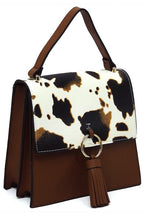 Animal Print Ring Tassel Flap Crossbody Satchel