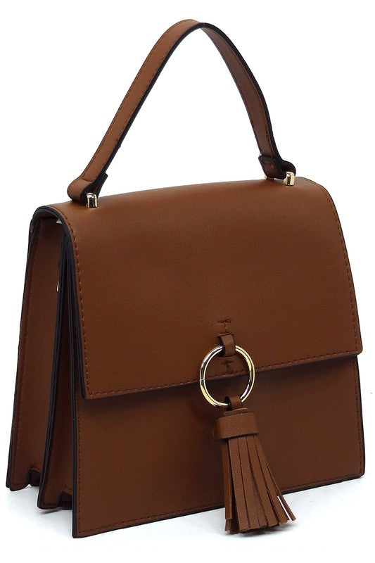 Animal Print Ring Tassel Flap Crossbody Satchel