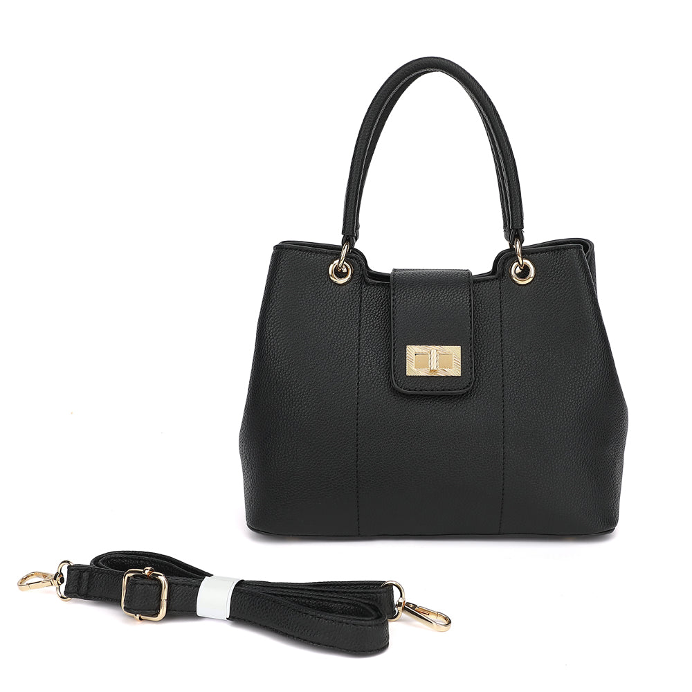 Triple Compartment Satchel with Crossbody Strap