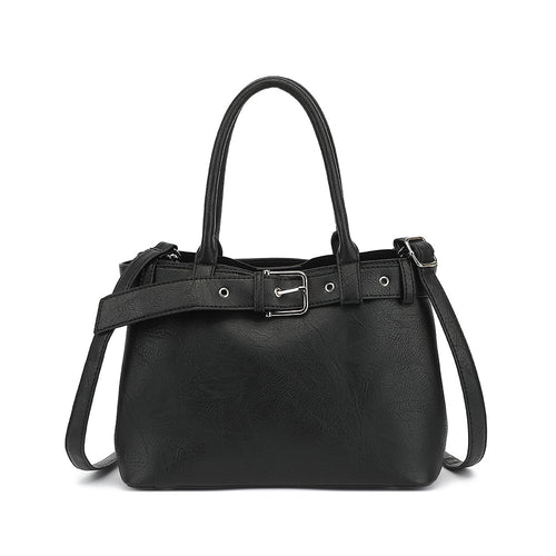 Belted Triple Compartment Satchel with Detachable Crossbody Strap