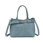 Belted Triple Compartment Satchel with Detachable Crossbody Strap