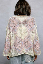 POL Open Front Crochet Cardigan with Granny Square Pattern
