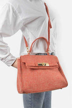 Color Linen Designed Top Handle Bag
