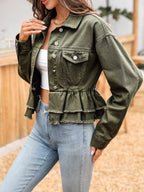 Ruffle Raw Hem Denim Jacket