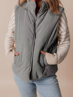 Corduroy Stand Neck Zipped Puffer Vest