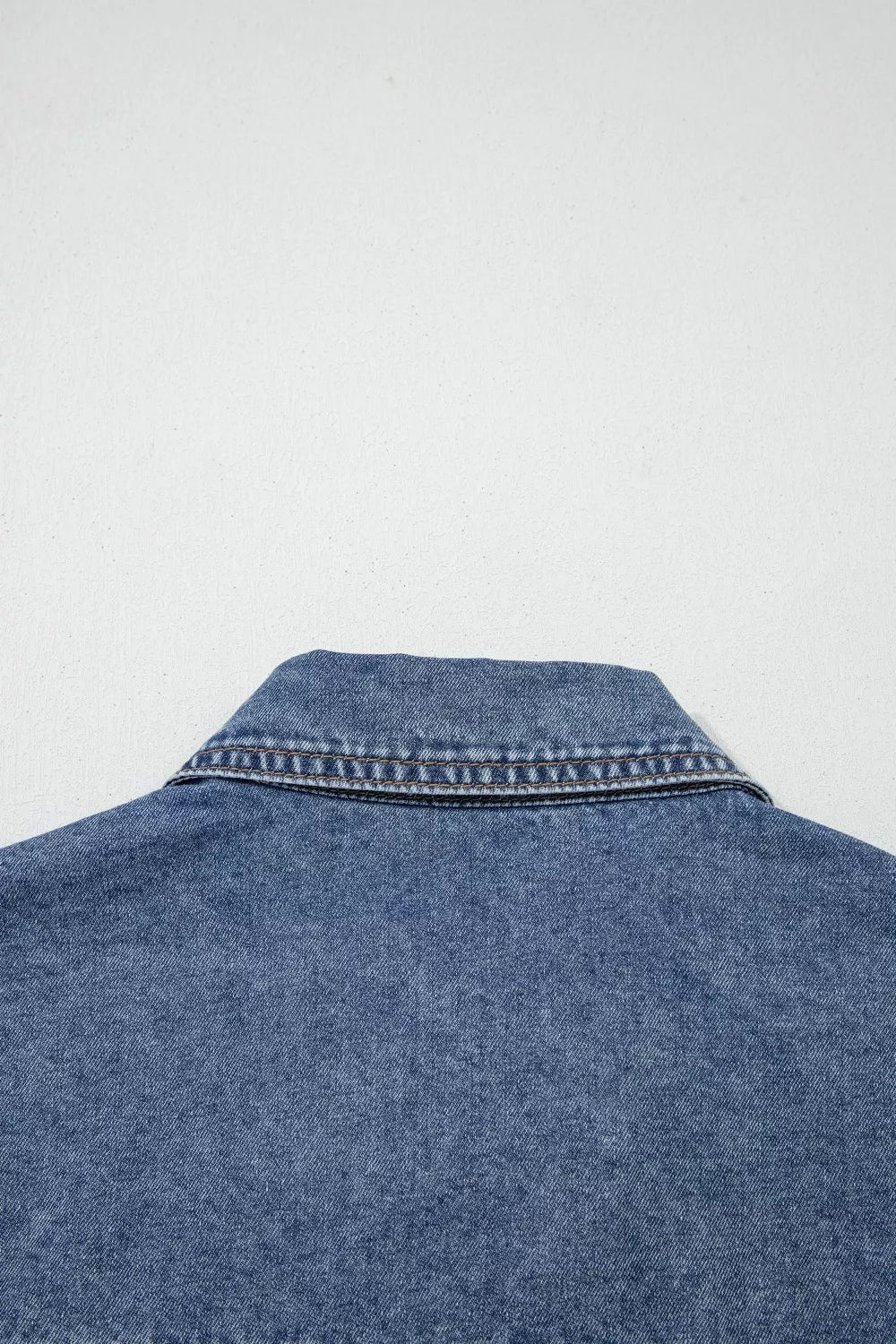 Button Flap Pocket Cuffed Short Sleeve Denim Shacket