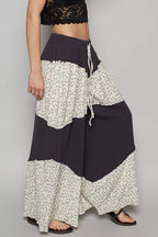 POL Contrast Floral Drawstring Wide Leg Pants