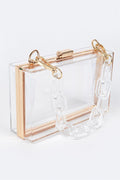 Lucite Chain Handle Clear Stadium Box Clutch