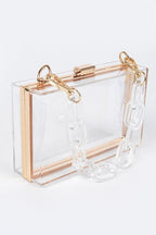 Lucite Chain Handle Clear Stadium Box Clutch
