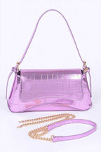Metallic Croc Embossed Shoulder Bag