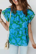 Floral Print Ruffled Sleeve Summer Blouse