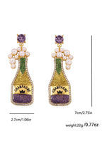 Gold Mardi Gras Shimmery CHAMPAGNE Pearl Rhinestone Studded Earrings