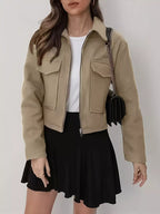 Cropped Zip-Up Pocketed Jacket
