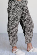 Zebra Stripe Printed Wide Leg Jeans