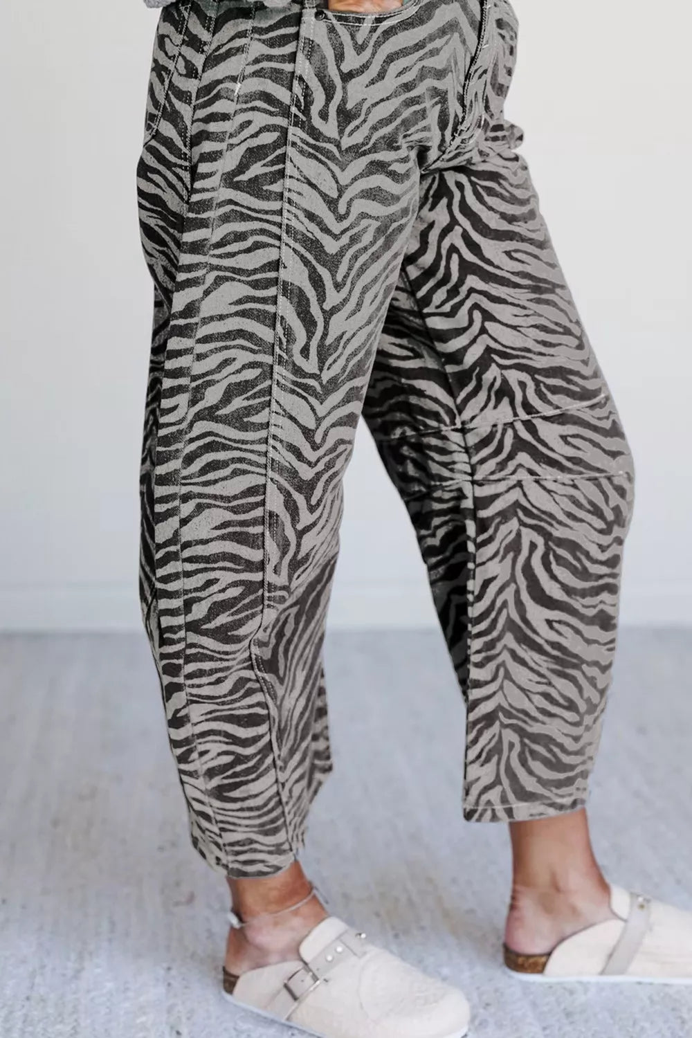 Zebra Stripe Printed Wide Leg Jeans