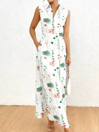 Floral Print Sleeveless Maxi Shirt Dress