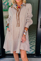 Striped Ruffle Hem Shirt Dress