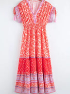 Floral Print Tasseled Tied Sleeve Empire Waist Dress