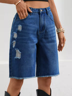 Ripped Frayed Hem Denim Shorts