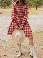 Plaid Smocked Long Sleeve Mini Dress