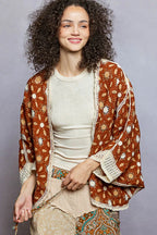 POL Open Front Floral Pattern Crochet Cardigan