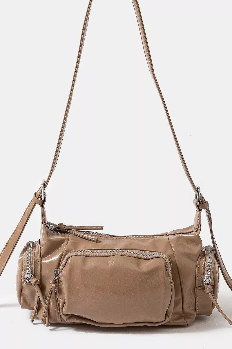 Fame Glossy Faux Leather Multi Pocket Hand Bag