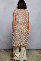 POL Metal Button Down Crochet Sleeveless Longline Cardigan