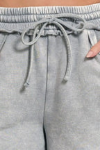 Zenana Acid Wash Fleece Drawstring Shorts With Pockets