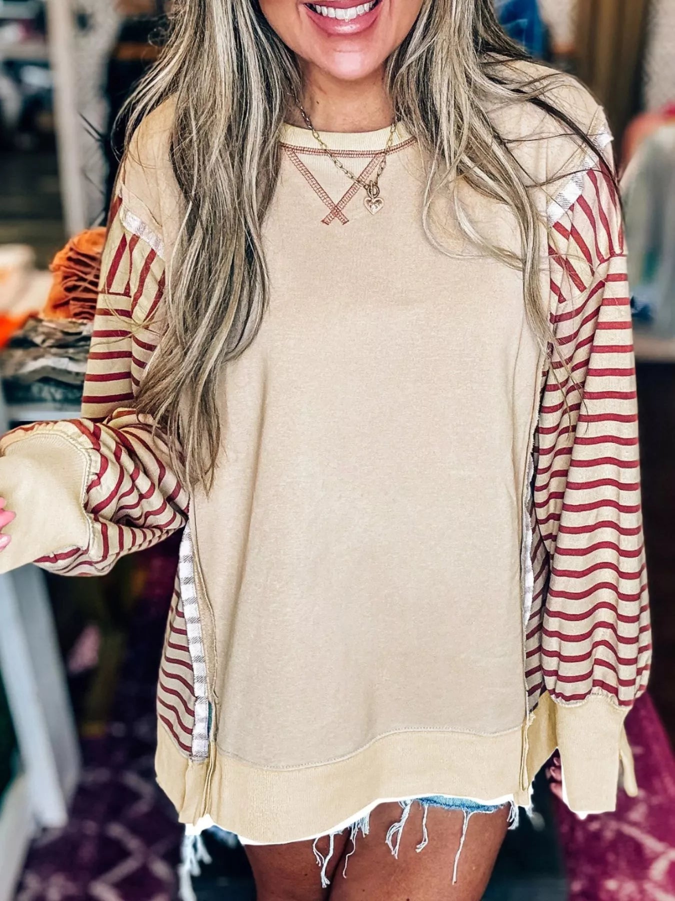 Stripe Sleeve Patchwork Casual Sweatshirt