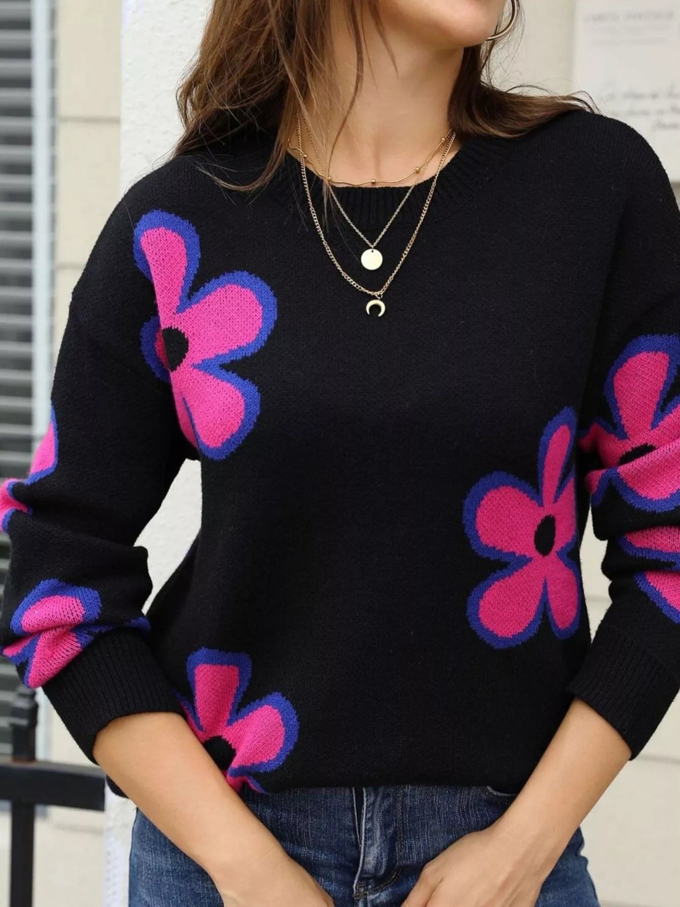 Floral Crew Neck Sweater