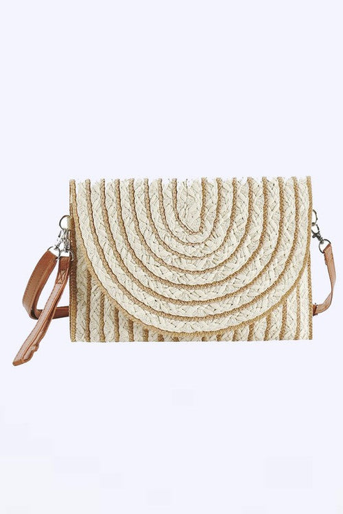 2 Tone Straw Convertible Clutch Swing Bag