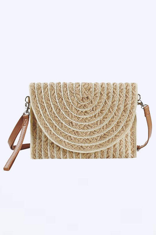 2 Tone Straw Convertible Clutch Swing Bag