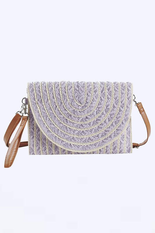 2 Tone Straw Convertible Clutch Swing Bag