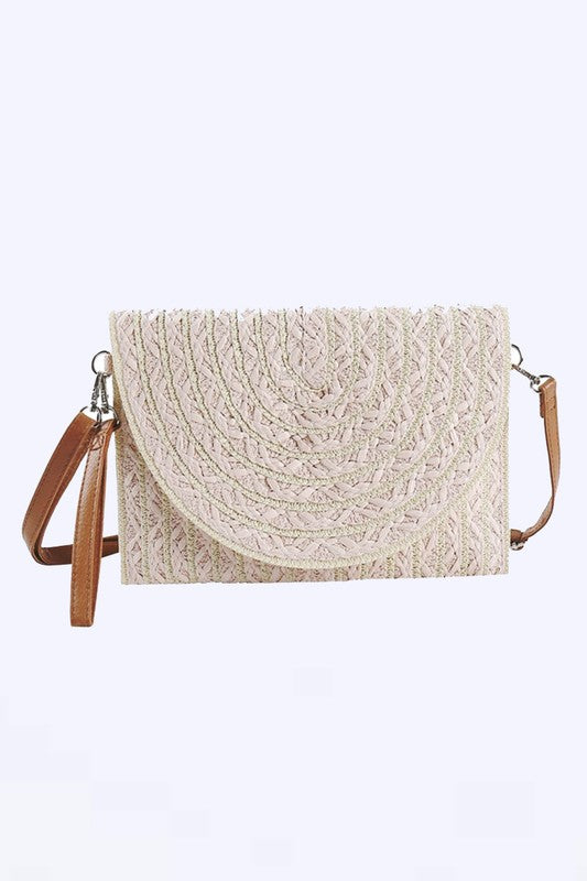 2 Tone Straw Convertible Clutch Swing Bag