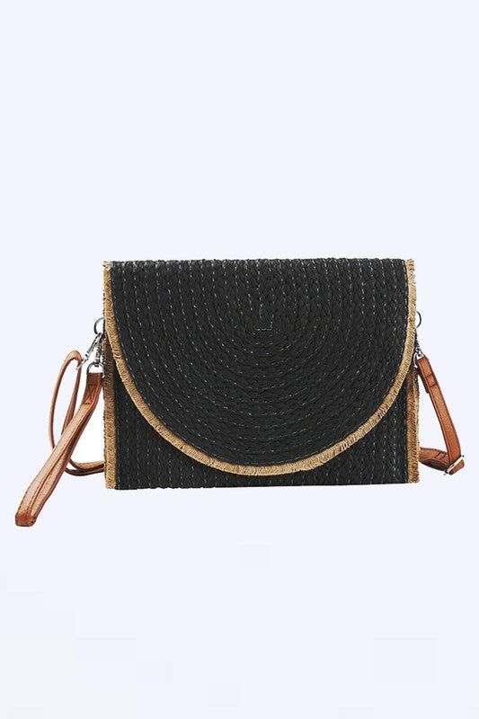 Solid Color Straw Convertible Swing Clutch Bag