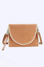Solid Color Straw Convertible Swing Clutch Bag