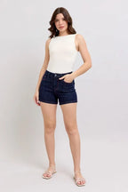 Judy Blue High Waist Heart Shaped Pkts & Red Contrast Thread Denim Shorts