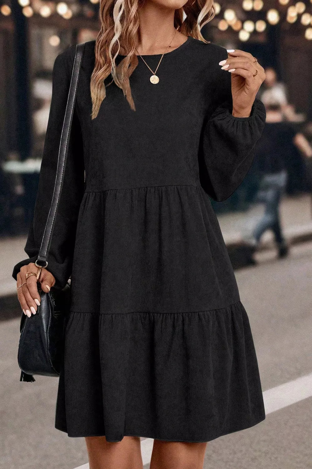 Long Sleeve Tiered Mini Dress