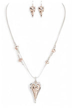 2 Tone Heart Pendant Necklace Set