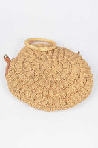 Wooden Handle Crochet Straw Circle Bag