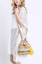Mix Color Tassel Boho Swing Bucket Bag