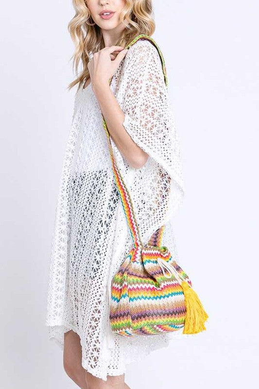Mix Color Tassel Boho Swing Bucket Bag